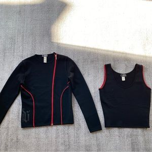 Giani Versace 2pc set, wool blend top, pink trim, size Small